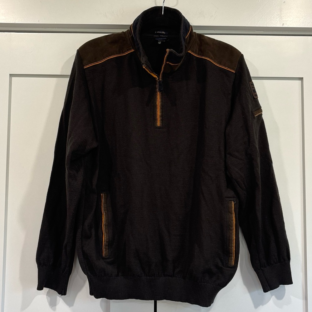 VTG Paul & Shark Yachting  Lg Wool Sweater Brown Suede Patch Made In Italy Flaw
